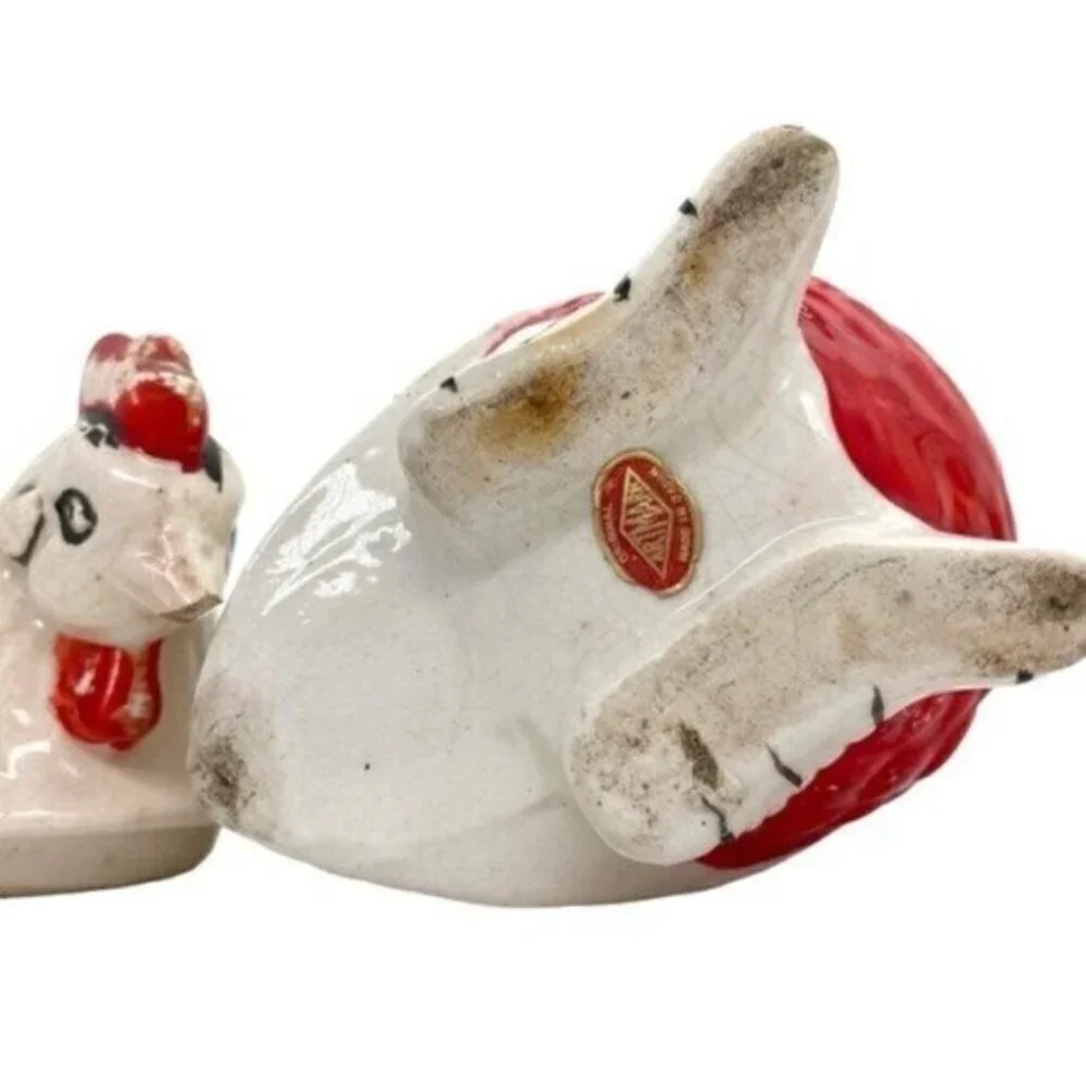 Vintage Artmark Japan Hen & Rooster Cream Sugar Bowl Salt Pepper Shaker